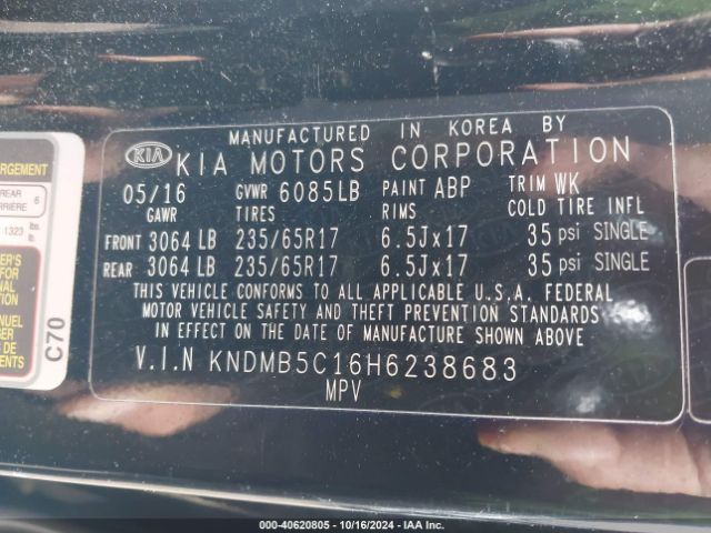 Photo 8 VIN: KNDMB5C16H6238683 - KIA SEDONA 