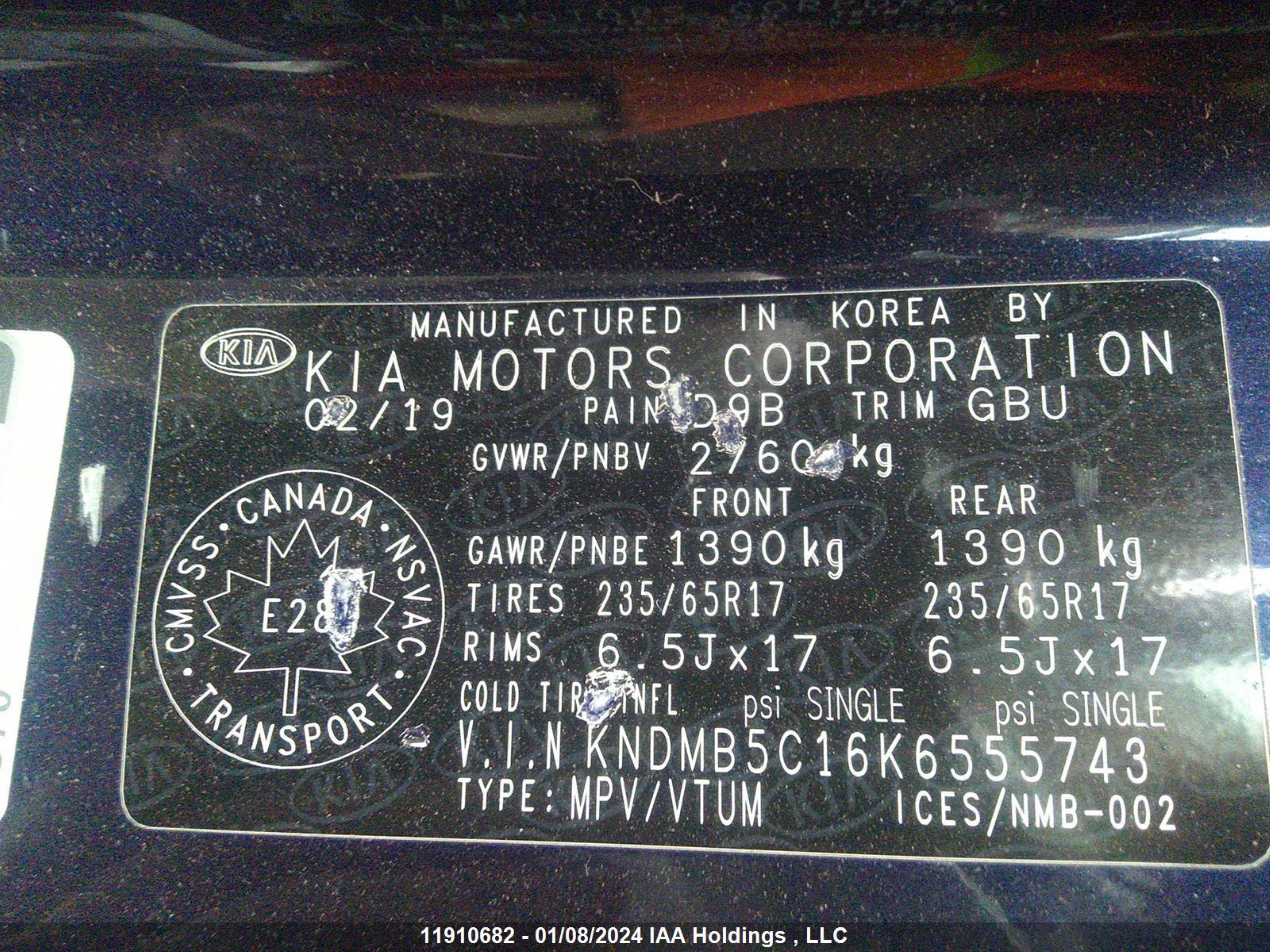 Photo 8 VIN: KNDMB5C16K6555743 - KIA SEDONA 