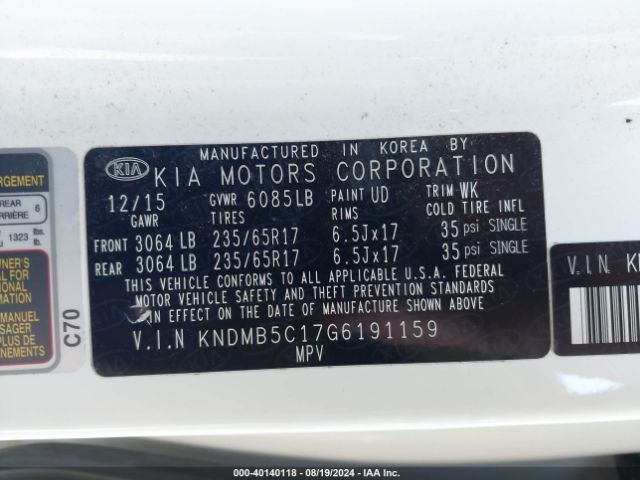 Photo 8 VIN: KNDMB5C17G6191159 - KIA SEDONA 