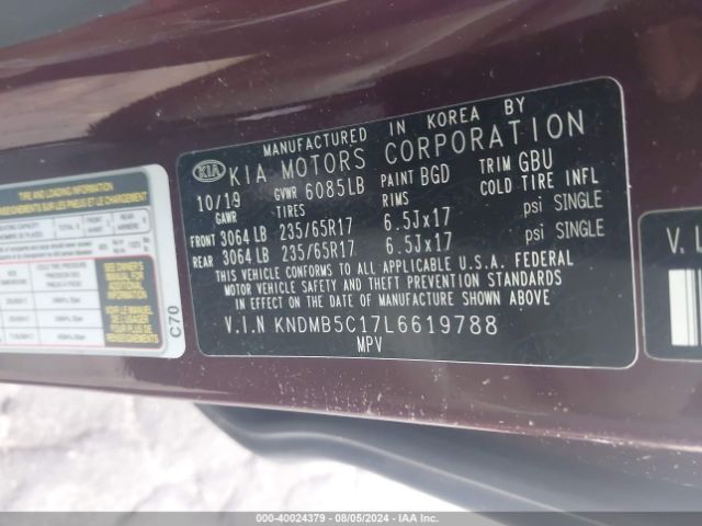 Photo 8 VIN: KNDMB5C17L6619788 - KIA SEDONA 