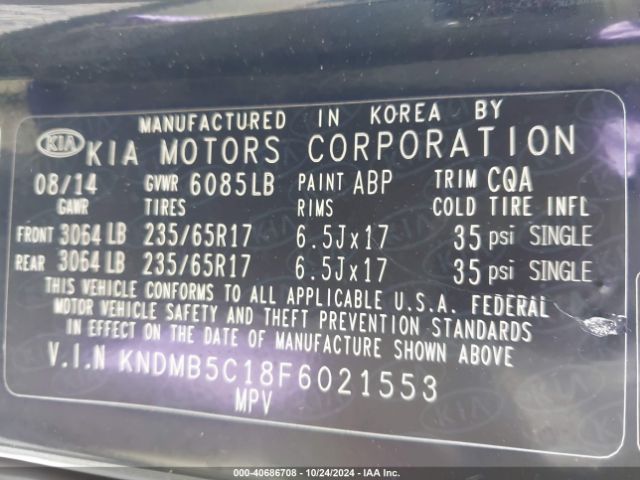 Photo 8 VIN: KNDMB5C18F6021553 - KIA SEDONA 