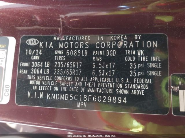 Photo 8 VIN: KNDMB5C18F6029894 - KIA SEDONA 