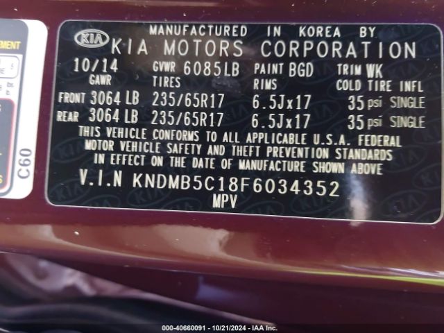 Photo 8 VIN: KNDMB5C18F6034352 - KIA SEDONA 