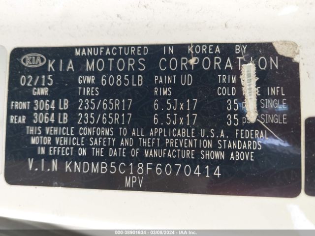 Photo 8 VIN: KNDMB5C18F6070414 - KIA SEDONA 