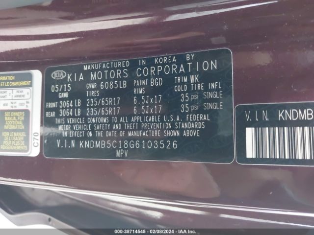 Photo 8 VIN: KNDMB5C18G6103526 - KIA SEDONA 