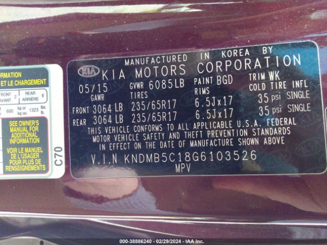 Photo 8 VIN: KNDMB5C18G6103526 - KIA SEDONA 