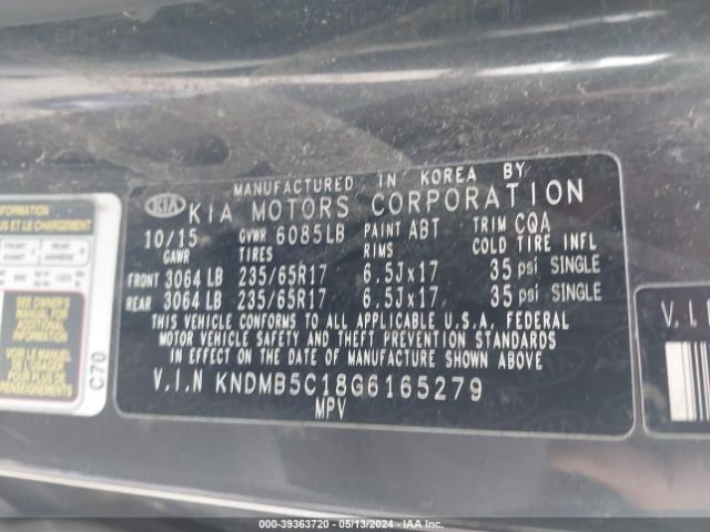 Photo 8 VIN: KNDMB5C18G6165279 - KIA SEDONA 