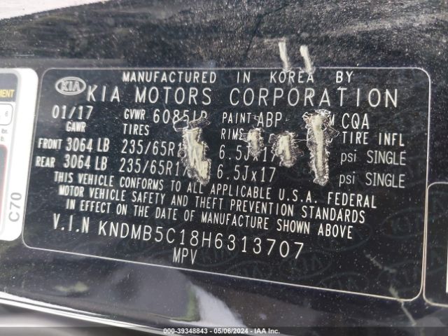 Photo 8 VIN: KNDMB5C18H6313707 - KIA SEDONA 