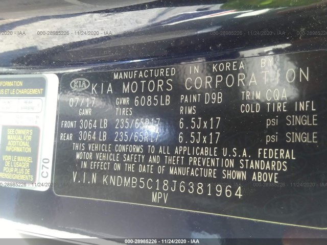 Photo 8 VIN: KNDMB5C18J6381964 - KIA SEDONA 