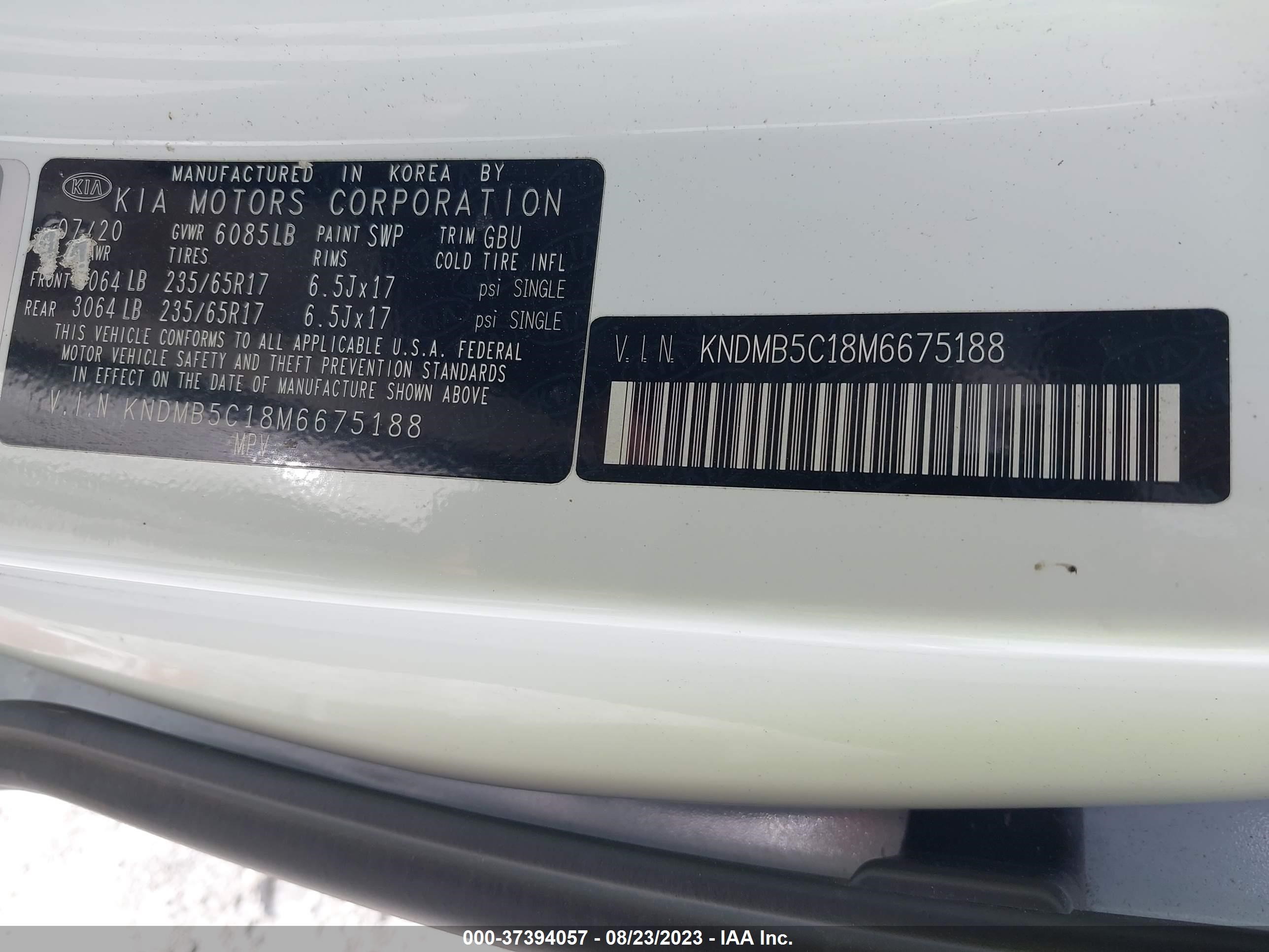 Photo 8 VIN: KNDMB5C18M6675188 - KIA SEDONA 