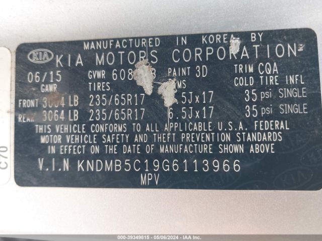 Photo 8 VIN: KNDMB5C19G6113966 - KIA SEDONA 