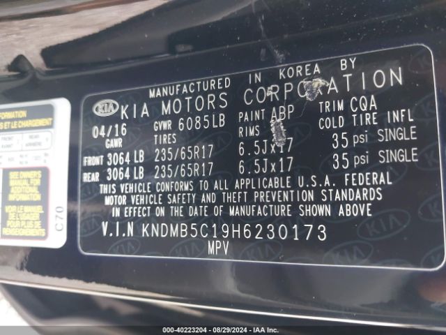 Photo 8 VIN: KNDMB5C19H6230173 - KIA SEDONA 