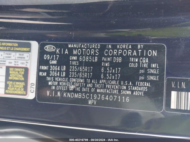 Photo 8 VIN: KNDMB5C19J6407116 - KIA SEDONA 