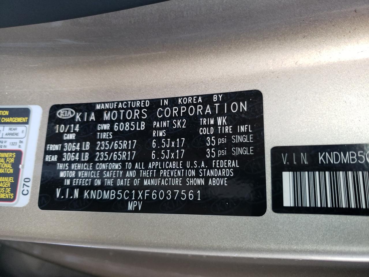 Photo 13 VIN: KNDMB5C1XF6037561 - KIA SEDONA 