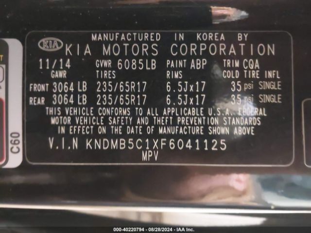 Photo 8 VIN: KNDMB5C1XF6041125 - KIA SEDONA 