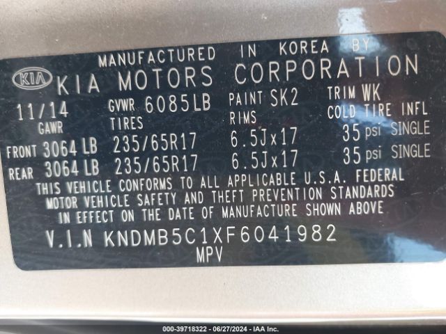 Photo 8 VIN: KNDMB5C1XF6041982 - KIA SEDONA 