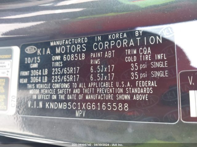 Photo 8 VIN: KNDMB5C1XG6165588 - KIA SEDONA 