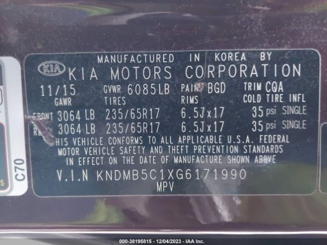 Photo 8 VIN: KNDMB5C1XG6171990 - KIA SEDONA 