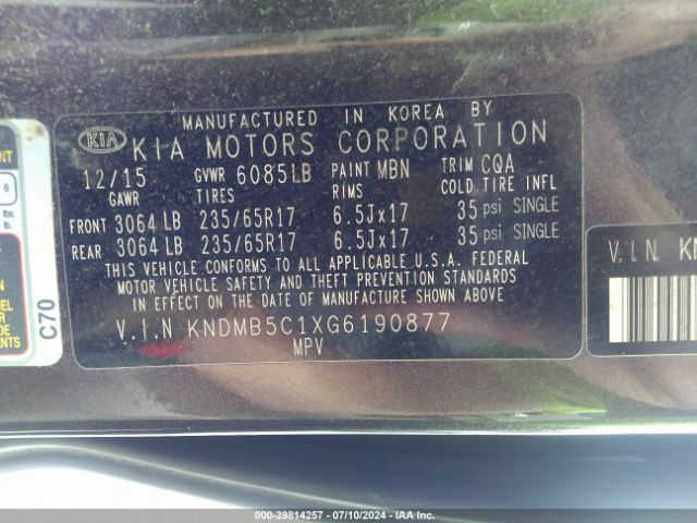 Photo 8 VIN: KNDMB5C1XG6190877 - KIA SEDONA 