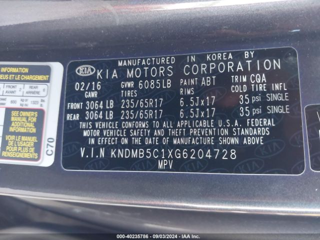 Photo 8 VIN: KNDMB5C1XG6204728 - KIA SEDONA 