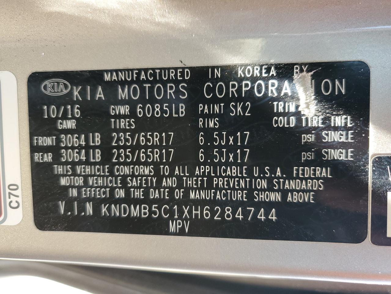 Photo 12 VIN: KNDMB5C1XH6284744 - KIA SEDONA 