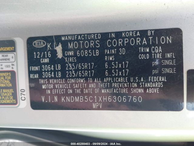 Photo 8 VIN: KNDMB5C1XH6306760 - KIA SEDONA 