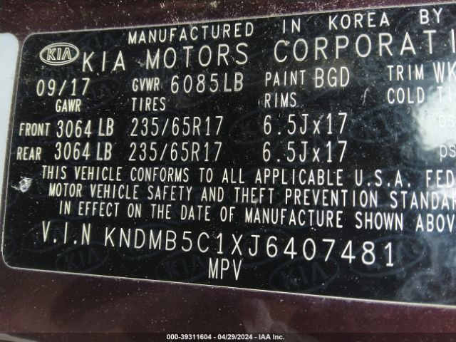 Photo 8 VIN: KNDMB5C1XJ6407481 - KIA SEDONA 