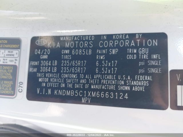 Photo 8 VIN: KNDMB5C1XM6663124 - KIA SEDONA 