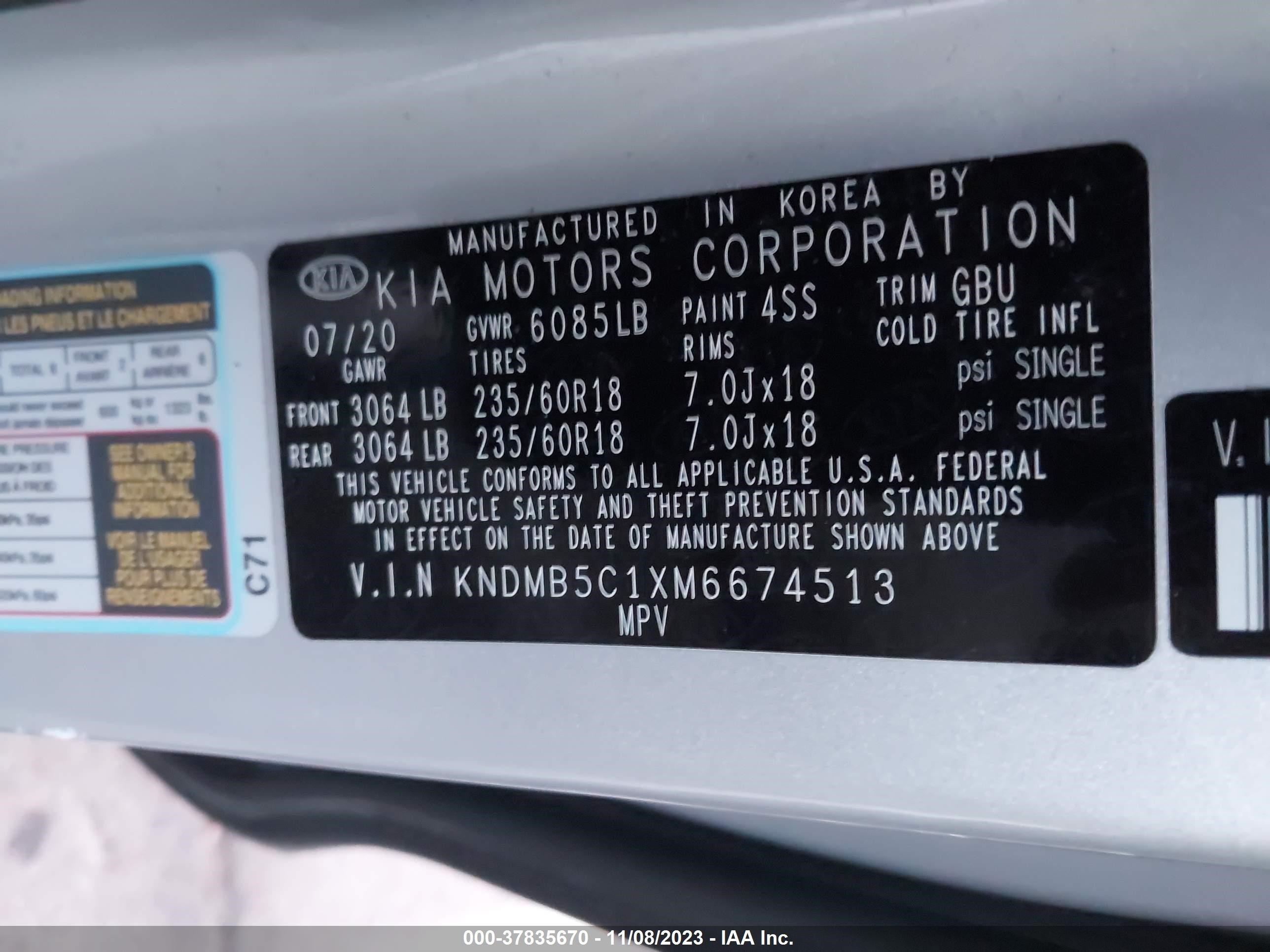 Photo 8 VIN: KNDMB5C1XM6674513 - KIA SEDONA 