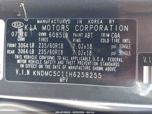 Photo 8 VIN: KNDMC5C11H6258255 - KIA SEDONA 