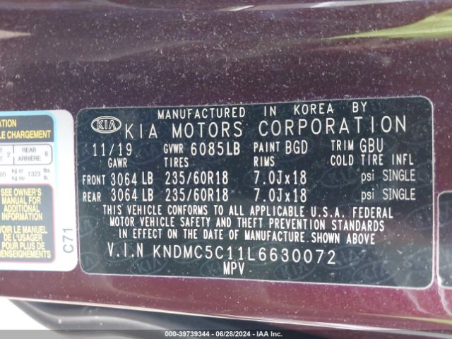 Photo 8 VIN: KNDMC5C11L6630072 - KIA SEDONA 