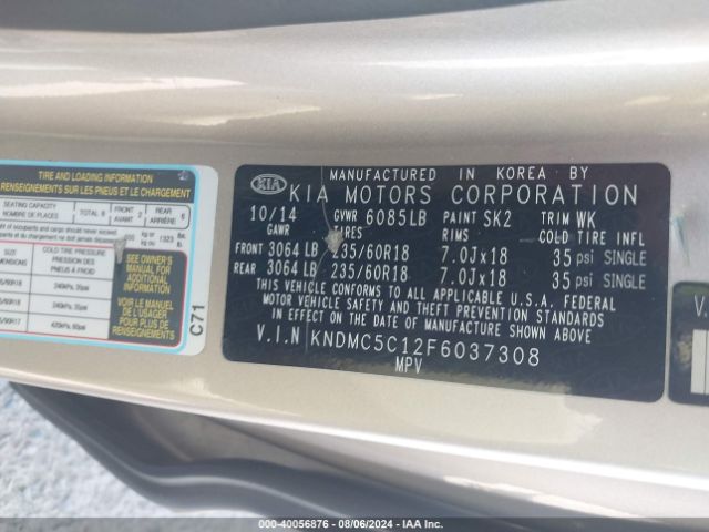 Photo 8 VIN: KNDMC5C12F6037308 - KIA SEDONA 