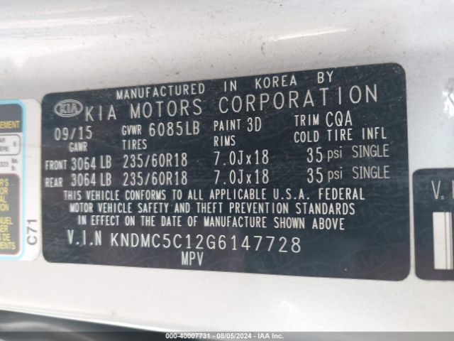 Photo 8 VIN: KNDMC5C12G6147728 - KIA SEDONA 