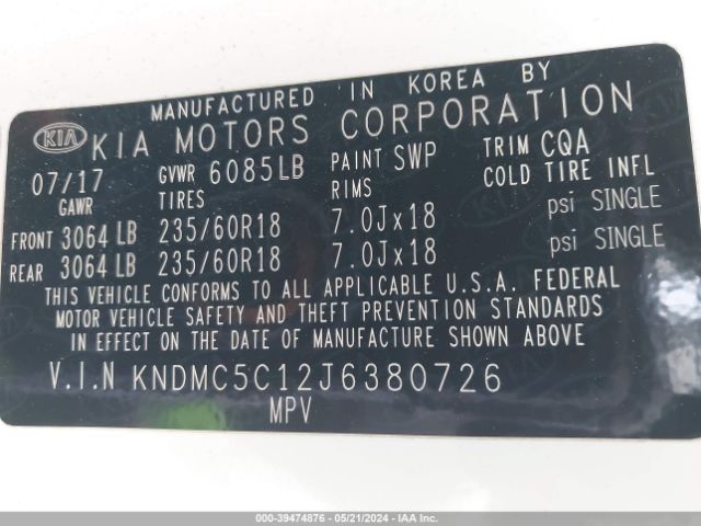 Photo 8 VIN: KNDMC5C12J6380726 - KIA SEDONA 