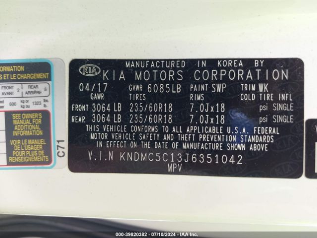 Photo 8 VIN: KNDMC5C13J6351042 - KIA SEDONA 