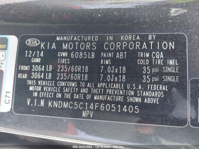 Photo 8 VIN: KNDMC5C14F6051405 - KIA SEDONA 