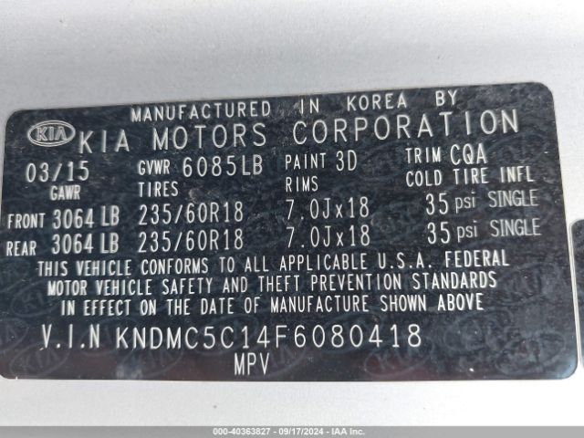 Photo 8 VIN: KNDMC5C14F6080418 - KIA SEDONA 