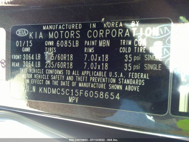 Photo 8 VIN: KNDMC5C15F6058654 - KIA SEDONA 