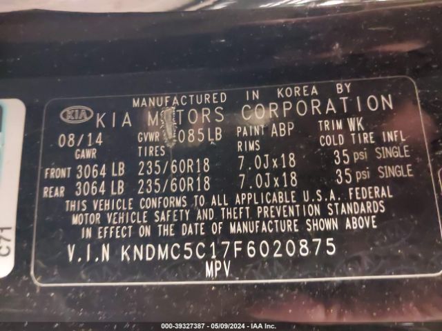 Photo 8 VIN: KNDMC5C17F6020875 - KIA SEDONA 