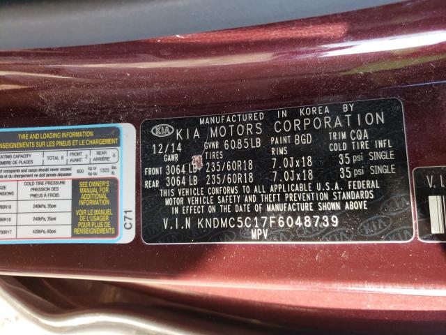 Photo 9 VIN: KNDMC5C17F6048739 - KIA SEDONA EX 