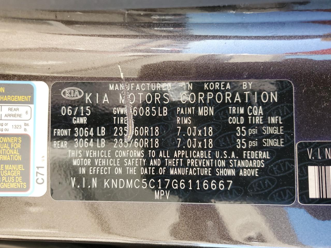 Photo 12 VIN: KNDMC5C17G6116667 - KIA SEDONA 