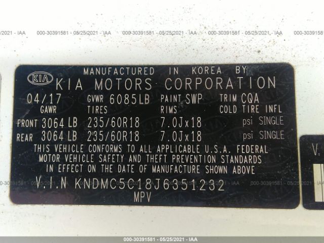 Photo 8 VIN: KNDMC5C18J6351232 - KIA SEDONA 