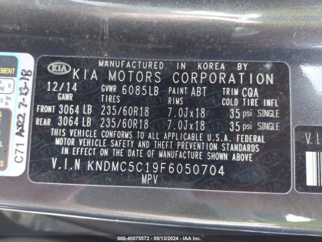 Photo 8 VIN: KNDMC5C19F6050704 - KIA SEDONA 