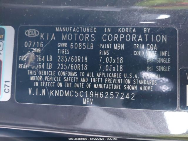 Photo 8 VIN: KNDMC5C19H6257242 - KIA SEDONA 