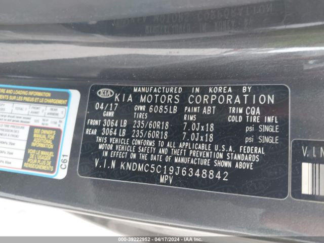 Photo 8 VIN: KNDMC5C19J6348842 - KIA SEDONA 