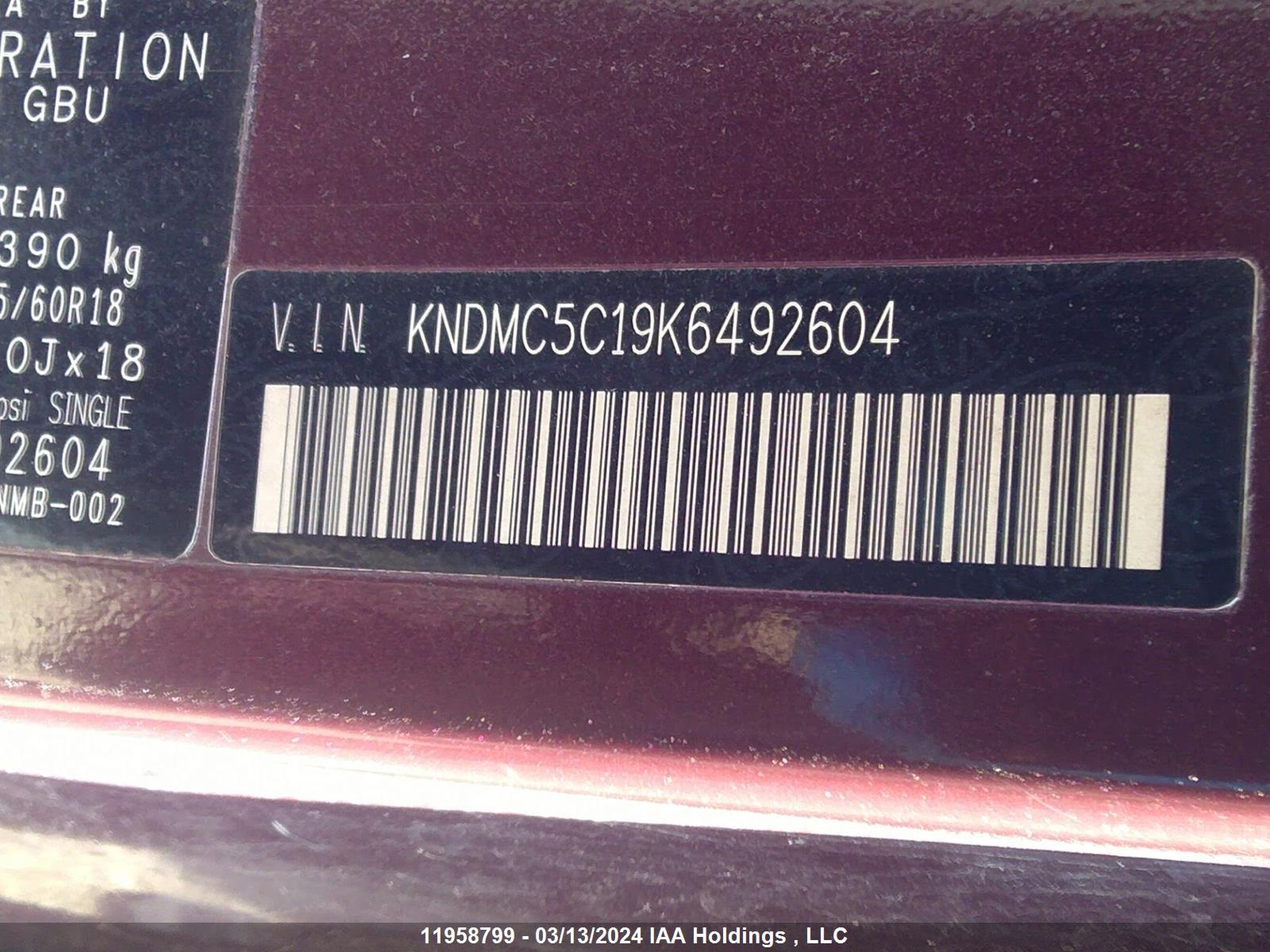 Photo 8 VIN: KNDMC5C19K6492604 - KIA SEDONA 