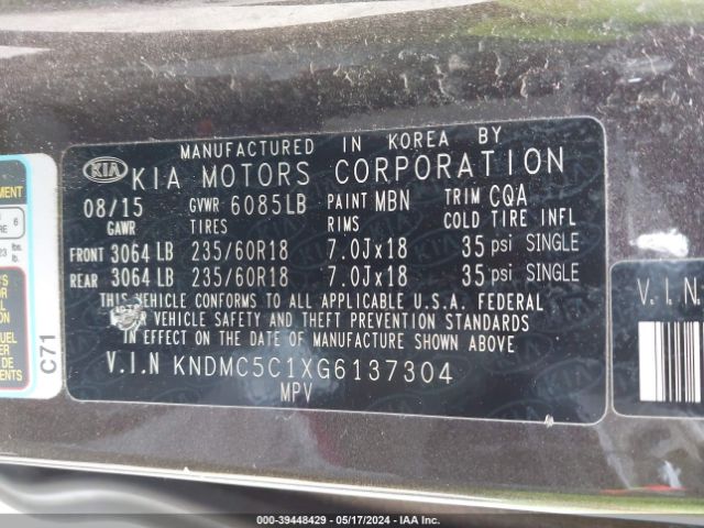 Photo 8 VIN: KNDMC5C1XG6137304 - KIA SEDONA 