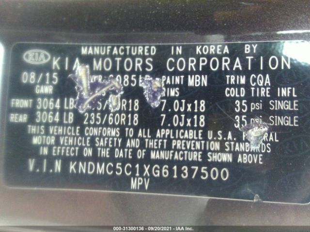 Photo 8 VIN: KNDMC5C1XG6137500 - KIA SEDONA 