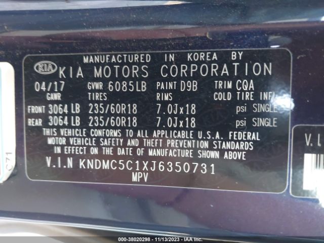 Photo 8 VIN: KNDMC5C1XJ6350731 - KIA SEDONA 