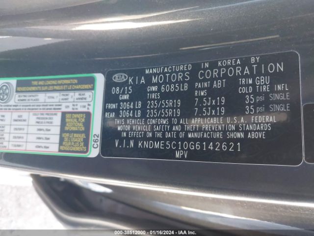 Photo 8 VIN: KNDME5C10G6142621 - KIA SEDONA 